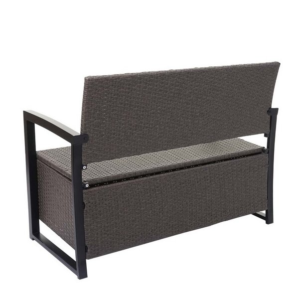 Haveb�nk og hyndeboks - gr�meleret polyrattan med creme hynde
