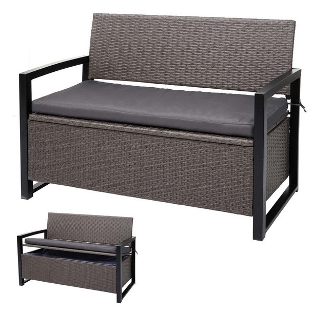 Havebnk og hyndeboks - grmeleret polyrattan med gr hynde