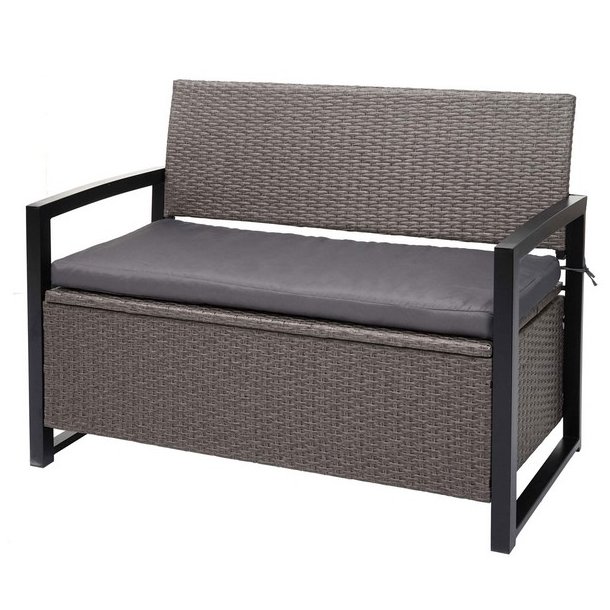 Havebnk og hyndeboks - grmeleret polyrattan med gr hynde