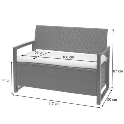 Haveb�nk og hyndeboks - gr�meleret polyrattan med gr�n hynde