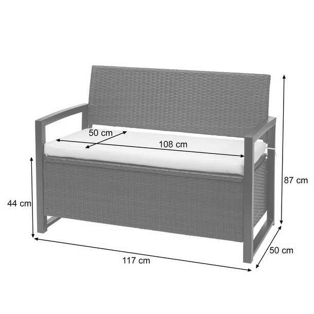 Haveb�nk og hyndeboks - gr�meleret polyrattan med gr�n hynde