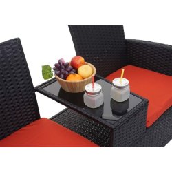 Polyrattan haveb�nk med bord - sort 2 personers havesofa 132 cm