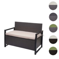 Havebnk og hyndeboks - gr polyrattan med beige hynde - 2 personer