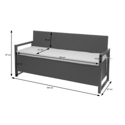 Havebnk og hyndeboks - sort polyrattan med creme hynde - 3 personer