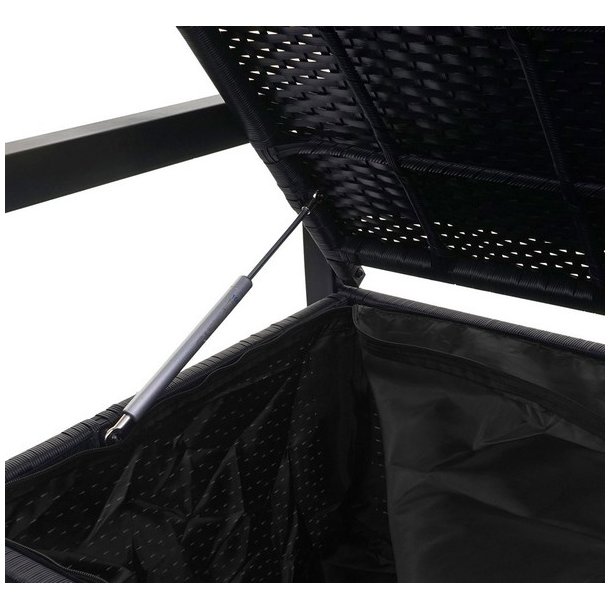 Havebnk og hyndeboks - sort polyrattan med creme hynde - 3 personer