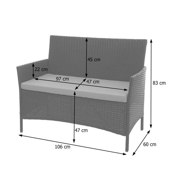 Havebnk - gr polyrattan havebnk med antracit hynde