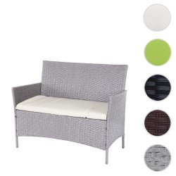Havebnk - gr polyrattan havebnk med creme hynde