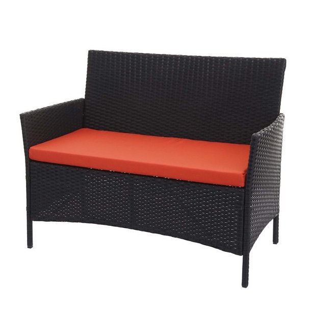 Havebnk - sort polyrattan havebnk med terracotta hynde