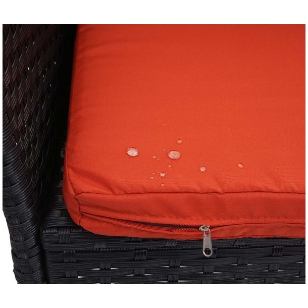 Havebnk - sort polyrattan havebnk med terracotta hynde