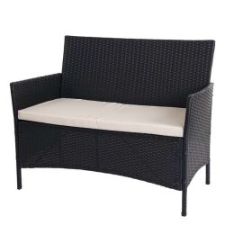 Havebnk - sort polyrattan havebnk med creme hynde