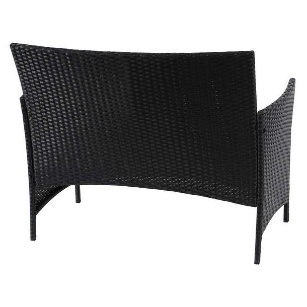 Havebnk - sort polyrattan havebnk med creme hynde