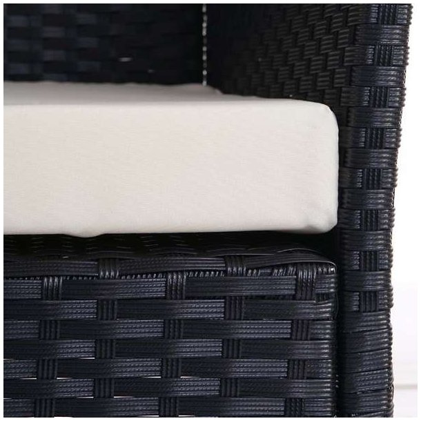 Havebnk - sort polyrattan havebnk med creme hynde