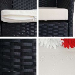 Havebnk - sort polyrattan havebnk med creme hynde