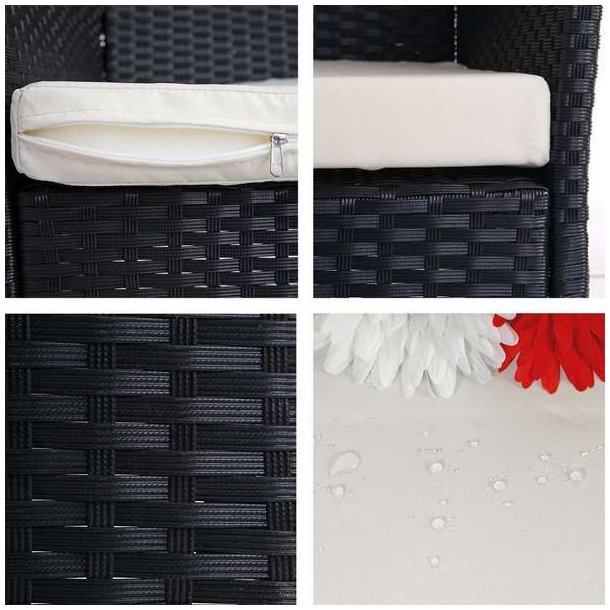 Havebnk - sort polyrattan havebnk med creme hynde