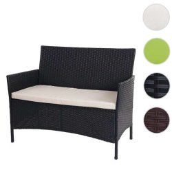 Havebnk - sort polyrattan havebnk med creme hynde