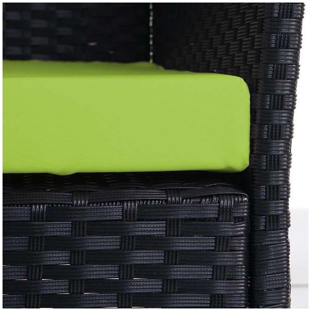 Havebnk - sort polyrattan havebnk med grn hynde