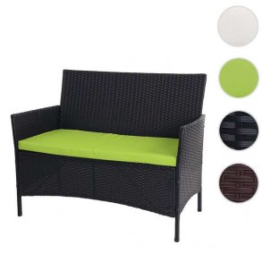 Haveb�nk - sort polyrattan haveb�nk med gr�n hynde