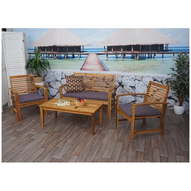 Havembelst 4 dele med hynder massivt akacietr - loungest