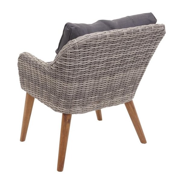 Loungest og havembelst - gr polyrattan havembler med mrke hynder