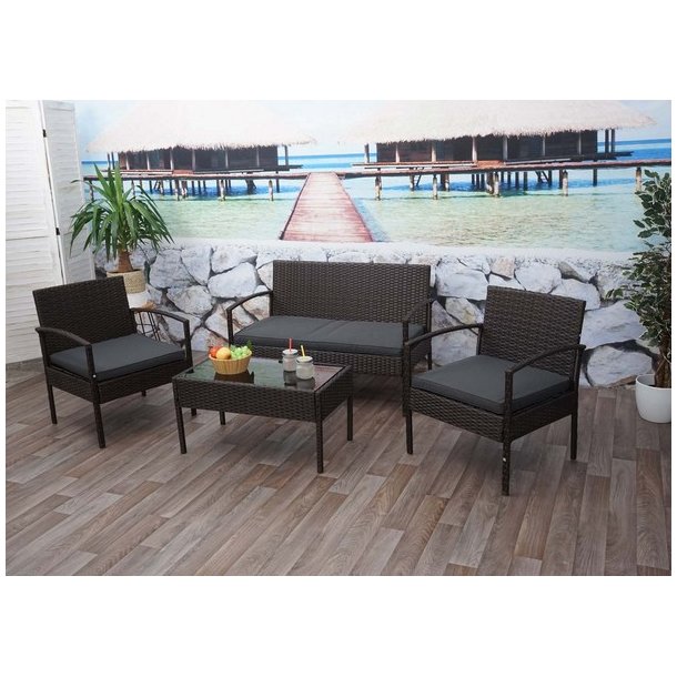 Polyrattan loungest - lounge havembelst i 4 dele - brun 2-1-1