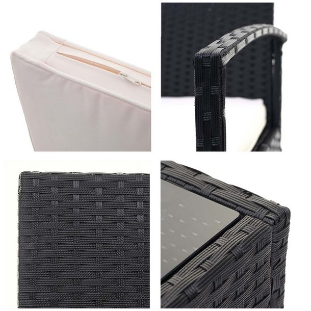 Polyrattan loungest - lounge havembelst i 4 dele - sort 2-1-1