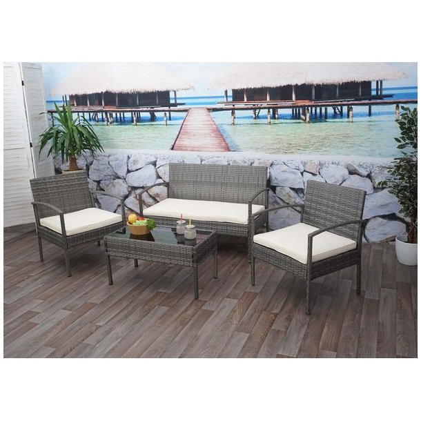 Polyrattan loungest - lounge havembelst i 4 dele - gr 2-1-1