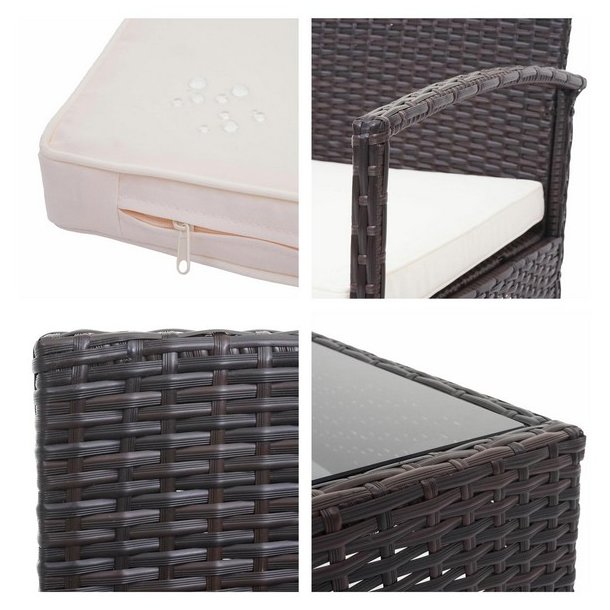 Polyrattan loungest - lounge havembelst i 4 dele - brun 2-1-1