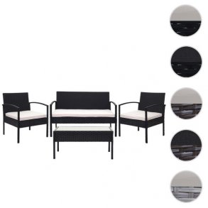 Polyrattan loungest - lounge havembelst i 4 dele - sort 2-1-1