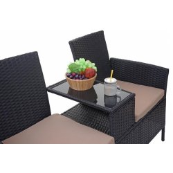 Polyrattan havebnk med bord - sort 2 personers havesofa 132 cm