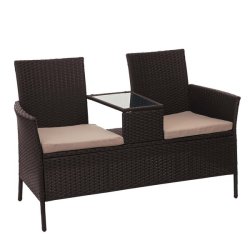 Polyrattan havebnk med bord - brun 2 personers havesofa 132 cm