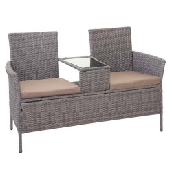 Polyrattan havebnk med bord - gr 2 personers havesofa 132 cm