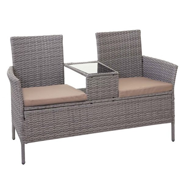 Polyrattan havebnk med bord - gr 2 personers havesofa 132 cm
