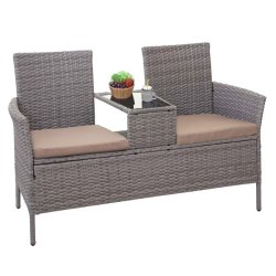 Polyrattan havebnk med bord - gr 2 personers havesofa 132 cm