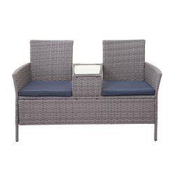 Polyrattan havebnk med bord - gr 2 personers havesofa 132 cm