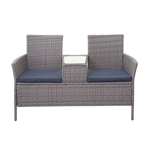 Polyrattan havebnk med bord - gr 2 personers havesofa 132 cm