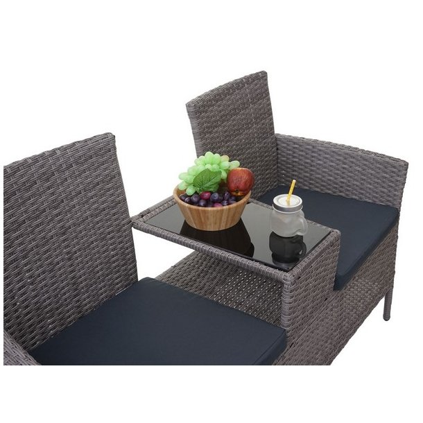 Polyrattan havebnk med bord - gr 2 personers havesofa 132 cm