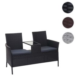 Polyrattan haveb�nk med bord - sort 2 personers havesofa 132 cm