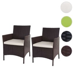 Havestole - 2 brunmeleret polyrattan havestole med creme hynder