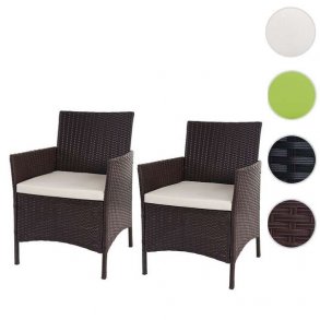 Havestole - 2 brunmeleret polyrattan havestole med creme hynder