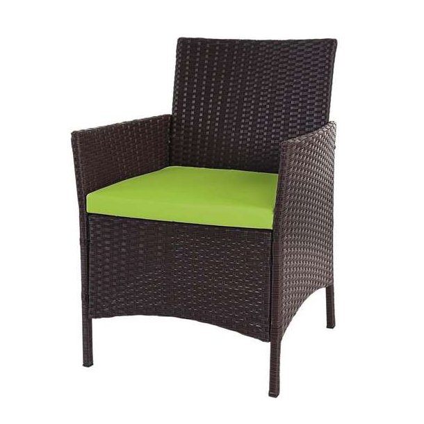 Havestole - 2 brunmeleret polyrattan havestole med gr�nne hynder