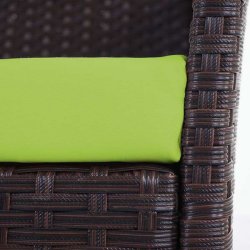 Havestole - 2 brunmeleret polyrattan havestole med gr�nne hynder