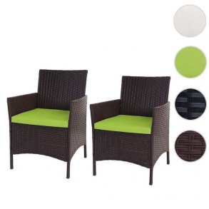 Havestole - 2 brunmeleret polyrattan havestole med gr�nne hynder