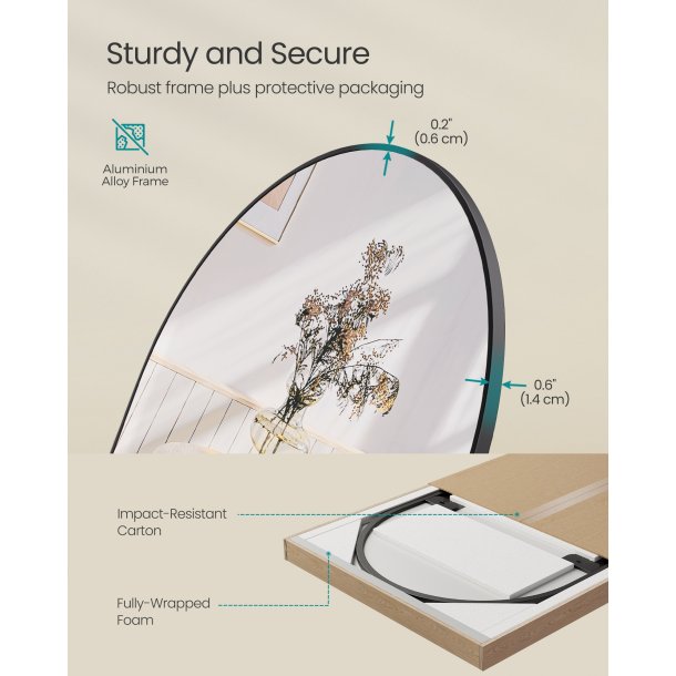 Helkropsspejl 160 x 50 cm - gulvspejl - helfigur spejl