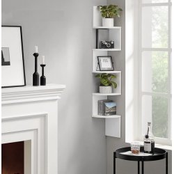 Hjrnereol - vghngt bogreol med 5 hylder - hvid reol