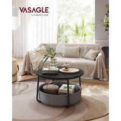 Sofabord - rundt stuebord med stofkurv - sort - �75 x H45 cm