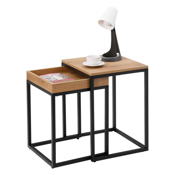 Indskudsborde - 2 sideborde i industrielt design - lysebrun