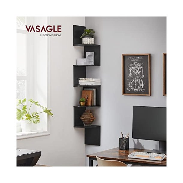 Hj�rnereol - v�gh�ngt bogreol med 5 hylder - sort reol