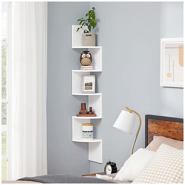 Hjrnereol - vghngt bogreol med 5 hylder - hvid reol