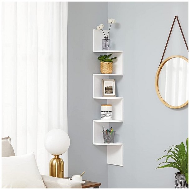 Hjrnereol - vghngt bogreol med 5 hylder - hvid reol