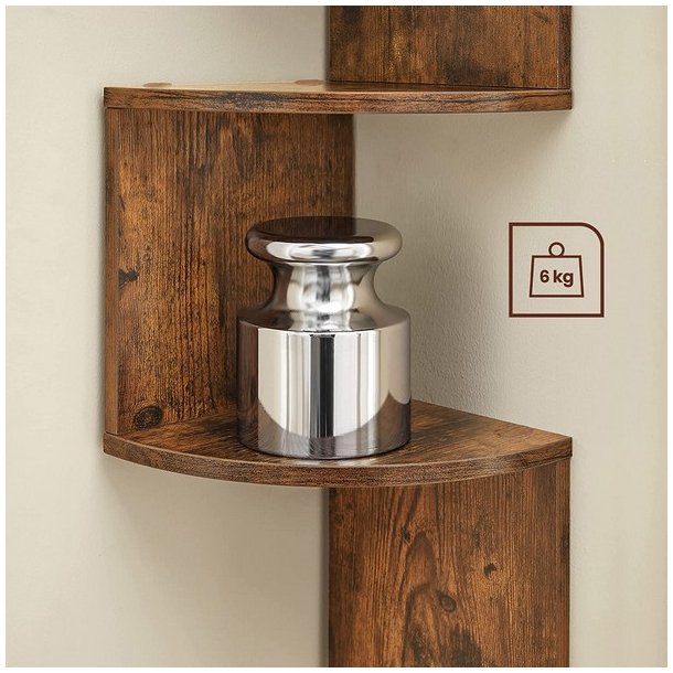 Hjrnereol - vghngt bogreol med 5 hylder - rustik brun reol